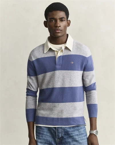 Gant - Barstriped Rugger Strik Polo - Grey Melange 